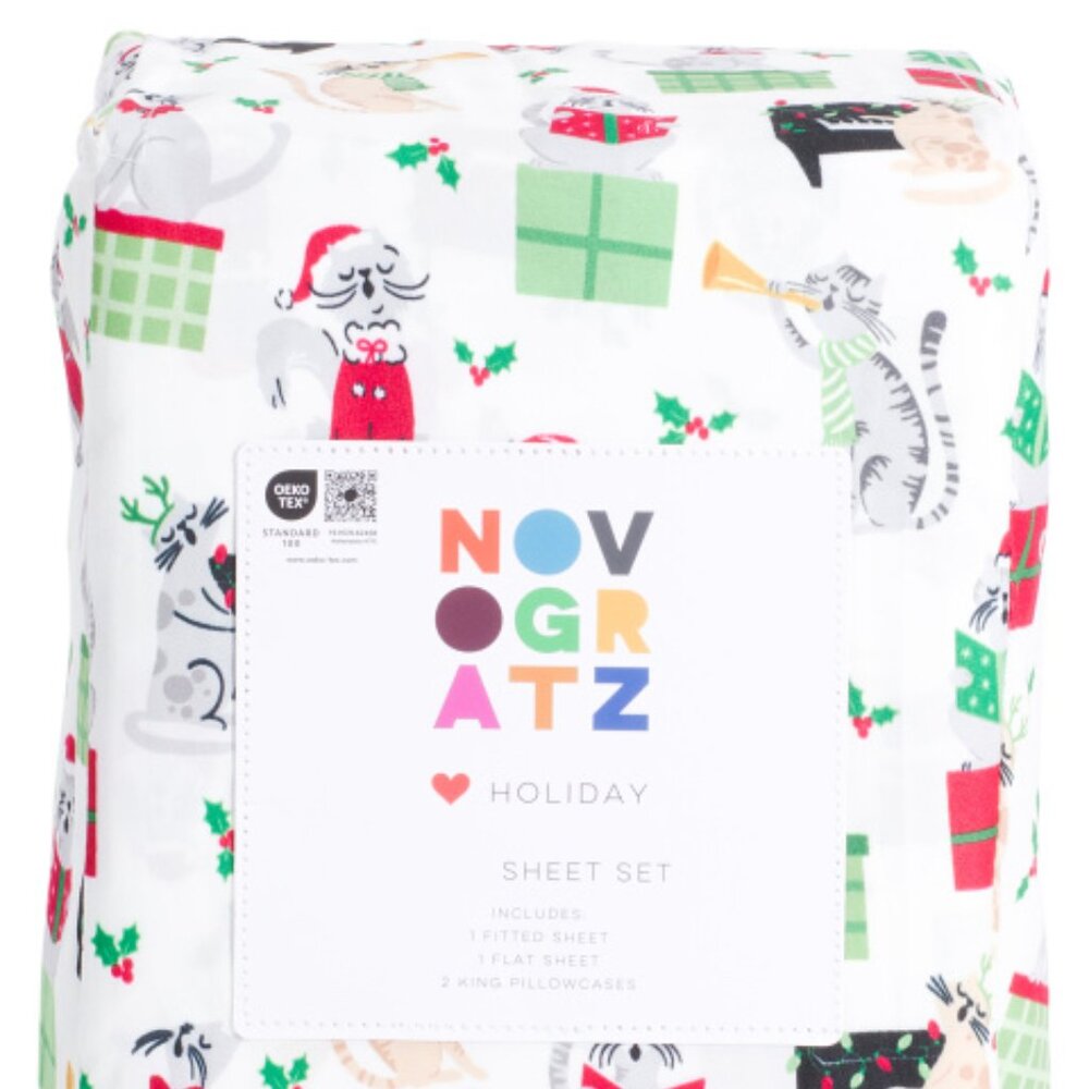 Novogratz Christmas Cats Queen Size Sheet Set SUPER CUTE
